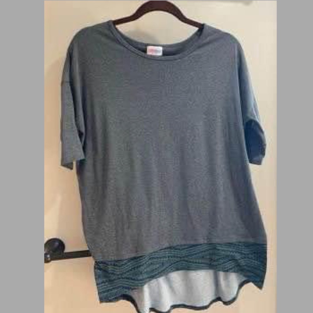 Lularoe Irma - Size XS - Grey with blue and green hem (oversized fit)
